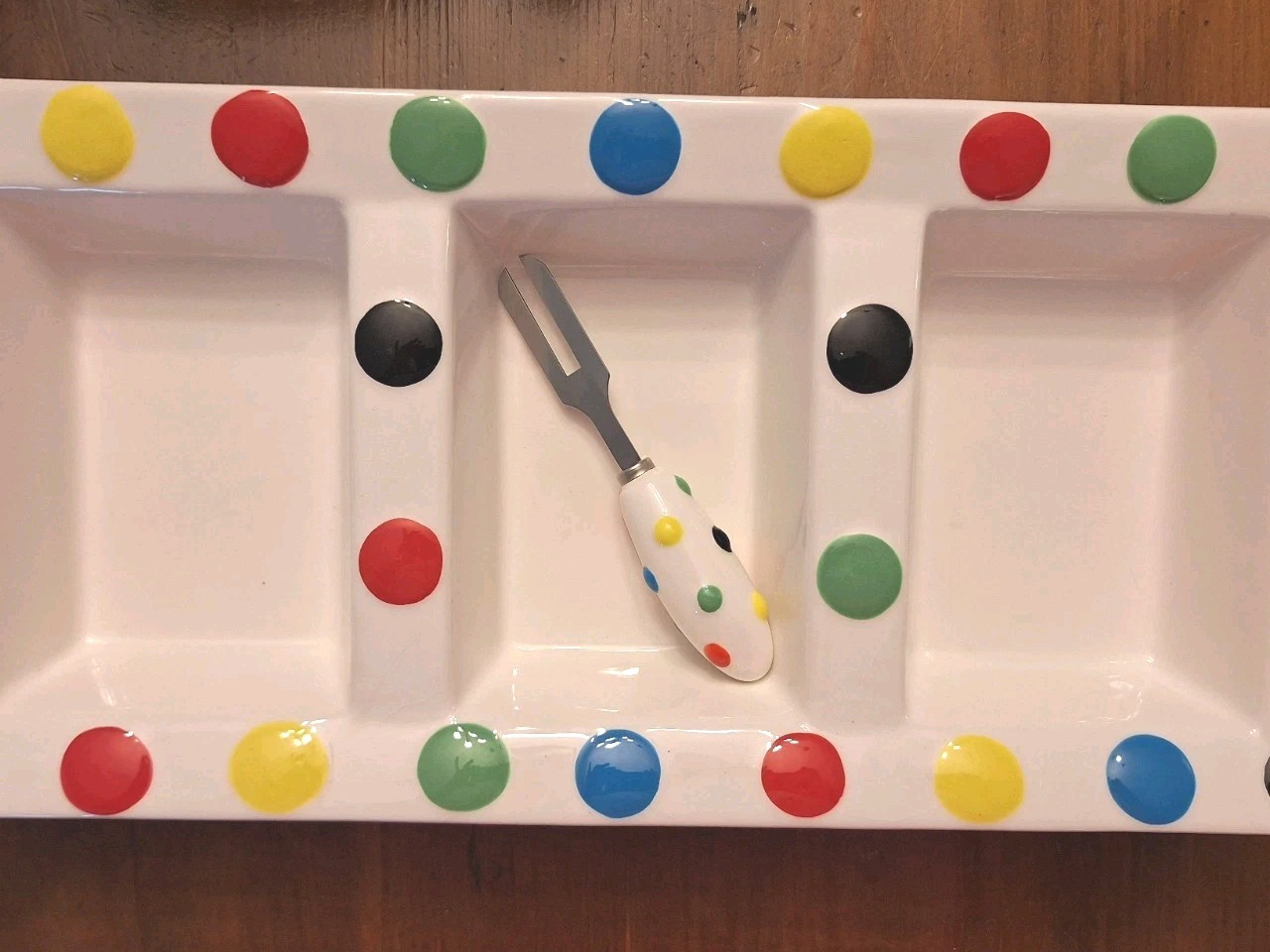 Mainstream Collection Condiment Tray Polka Dot With Serving Utensil 20x11x6 Read