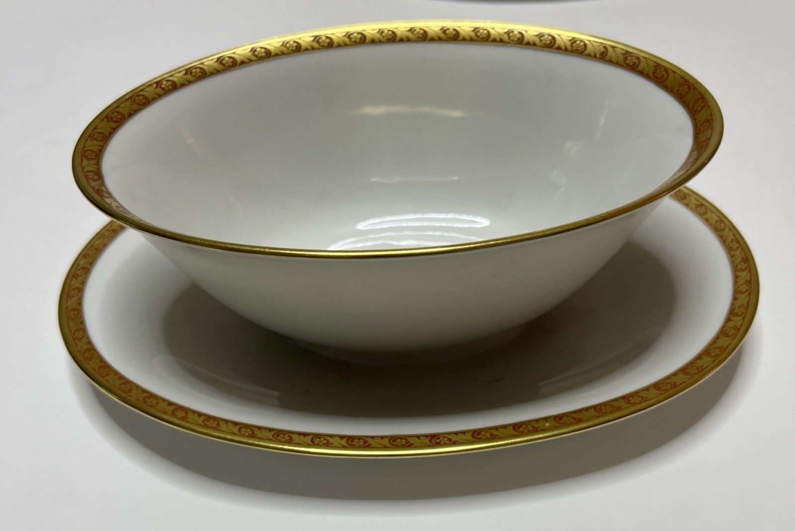 Vintage Tirschenreuth Bavaria The Windsor 8” Bowl w/Saucer White Gold Trim