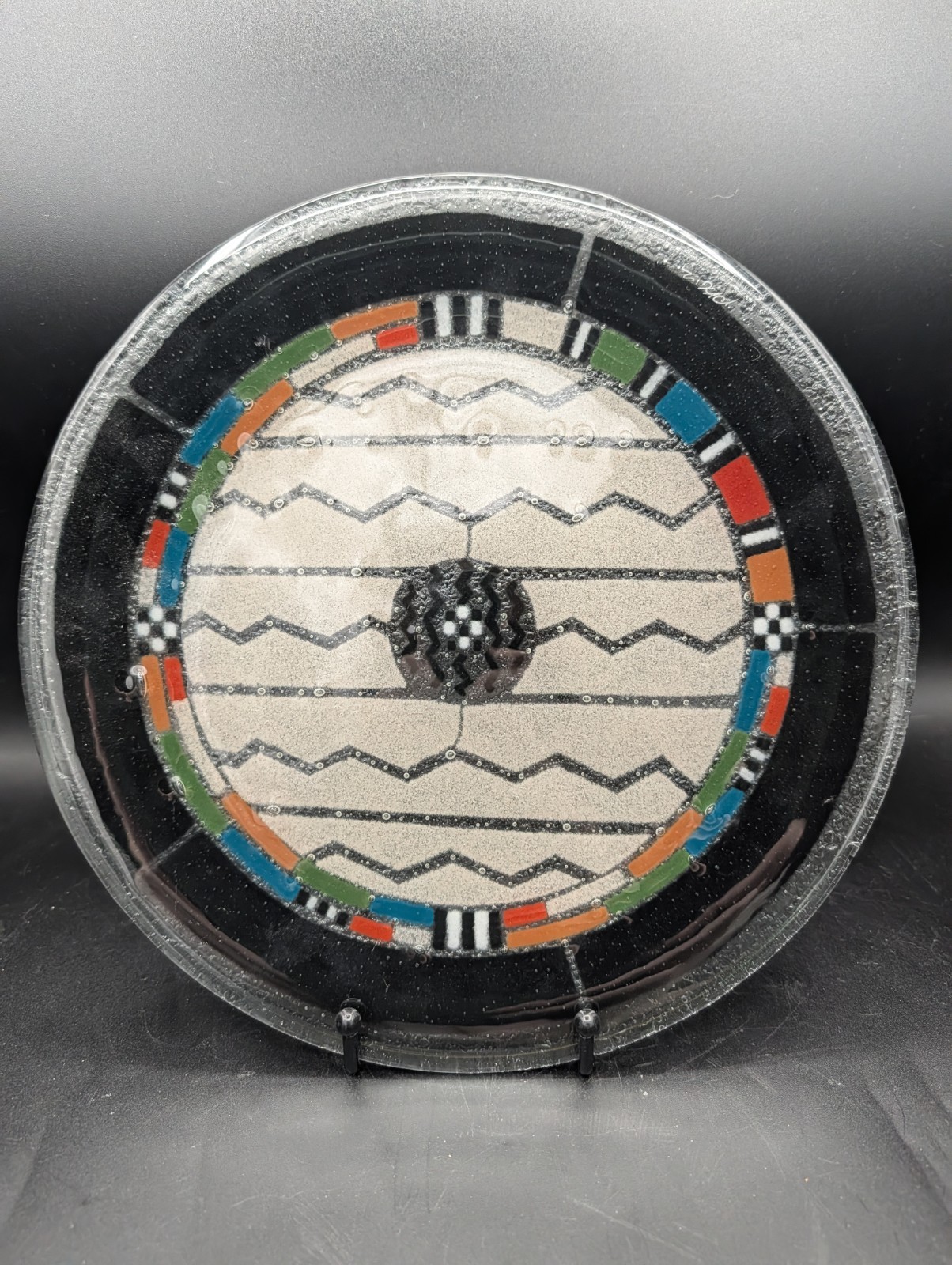 Peggy Karr Southwestern Native American 10.5” Fused Art Glass Plate Signed
