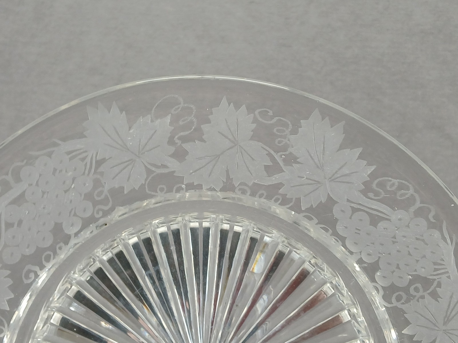 Antique American Engraved Grape Vine Pattern 8 1/8 Inch Cut Glass Plate