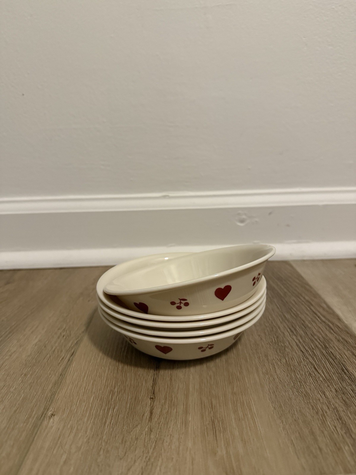 Set of 5 Corelle Hometown Heart & Cherries Berry Bowls 5.25”