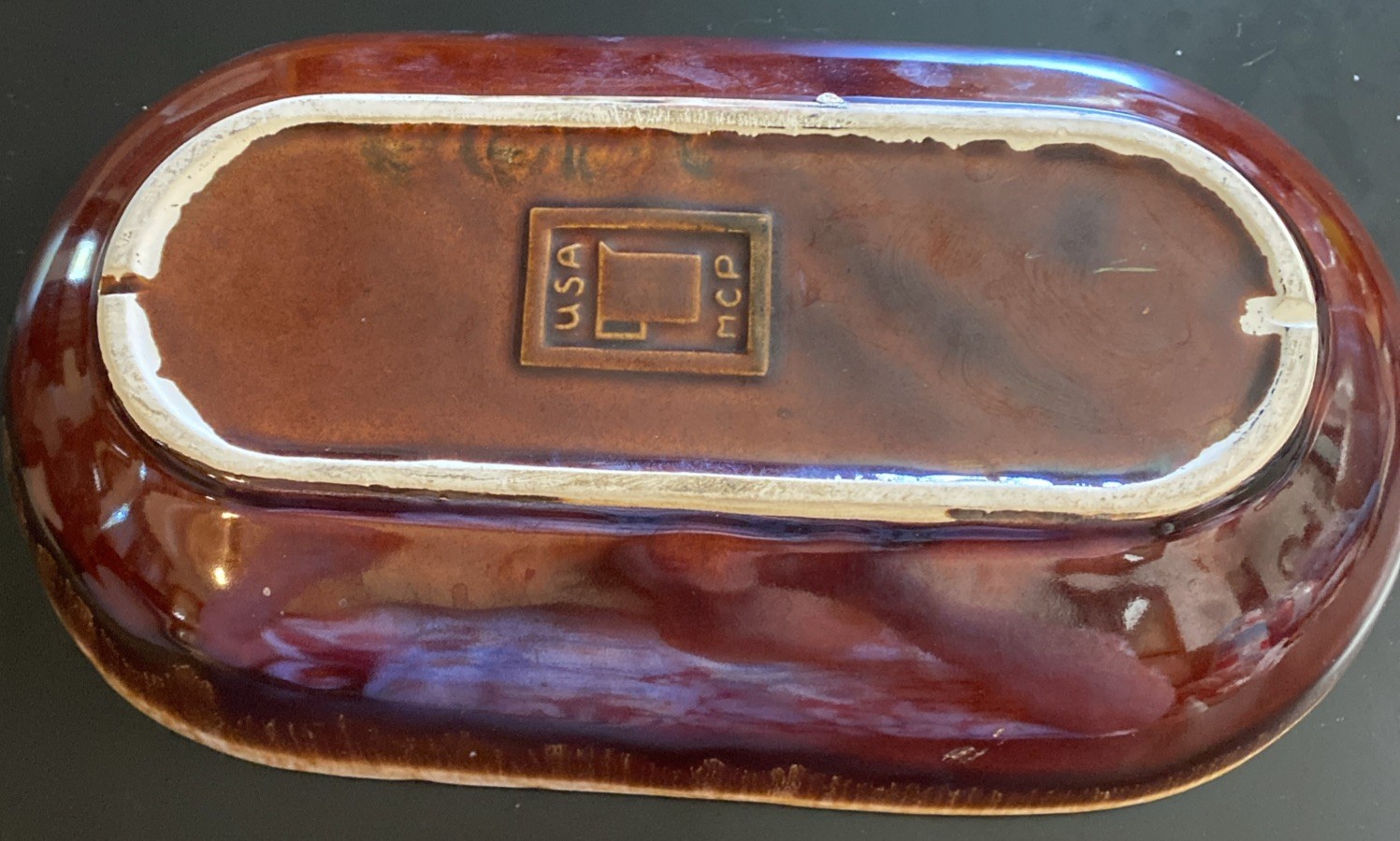 Vintage Mc Coy Brown Drip Glaze Divided Serving Dish 12×7 Made In USA Rare