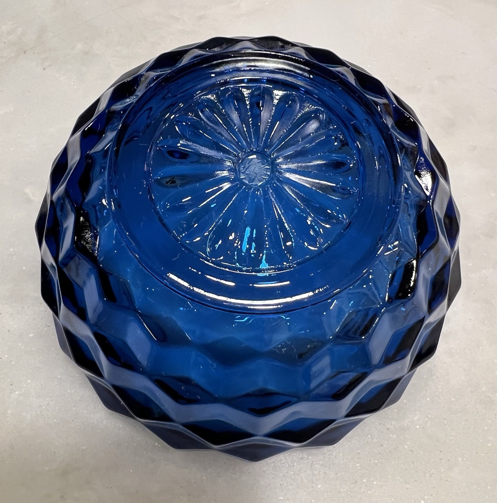 Vintage Indiana Glass Cobalt Blue Candy Dish With Lid Diamond Pattern