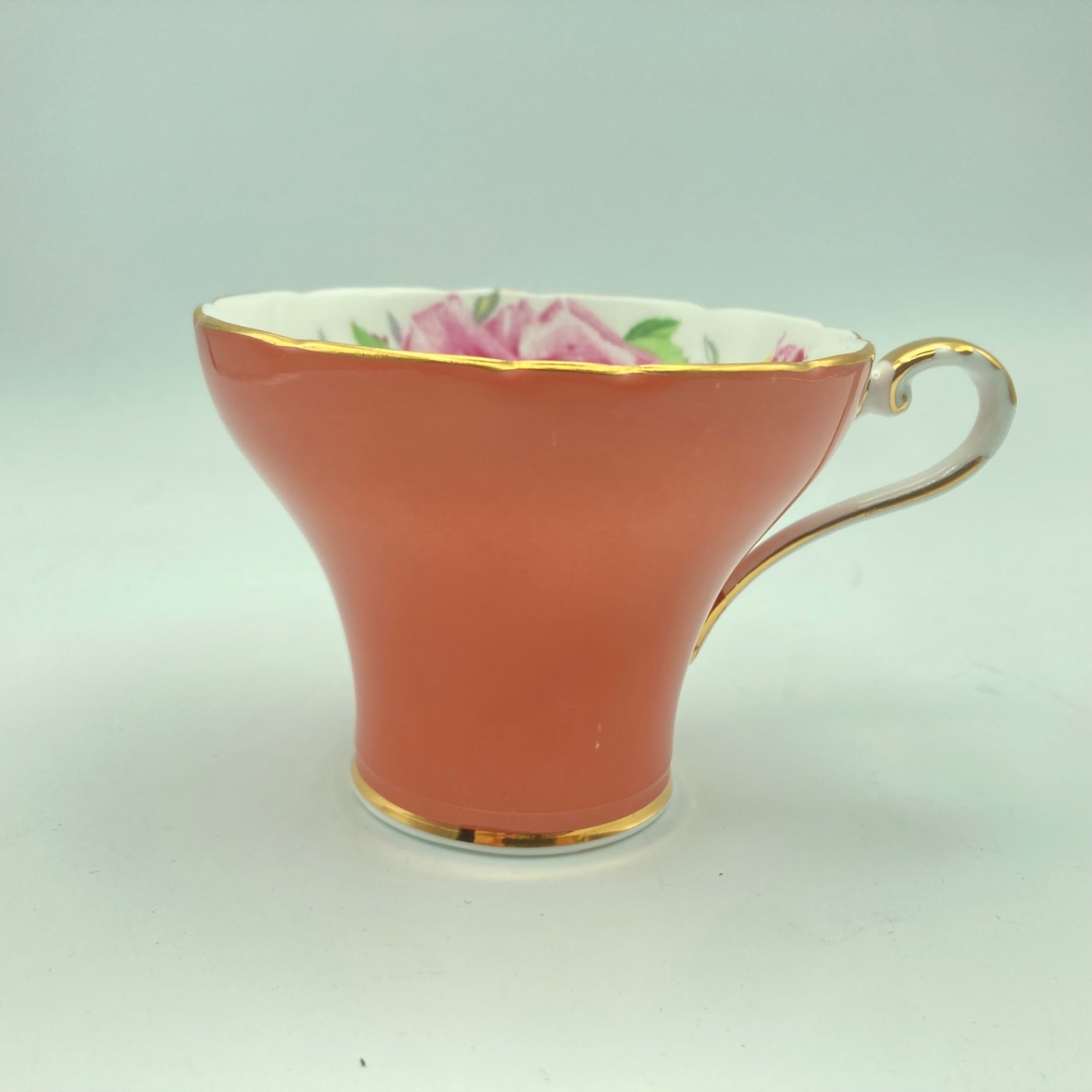 Cabbage Rose Tea Cup & Saucer Aynsley Coral Bone China England Gold Trim