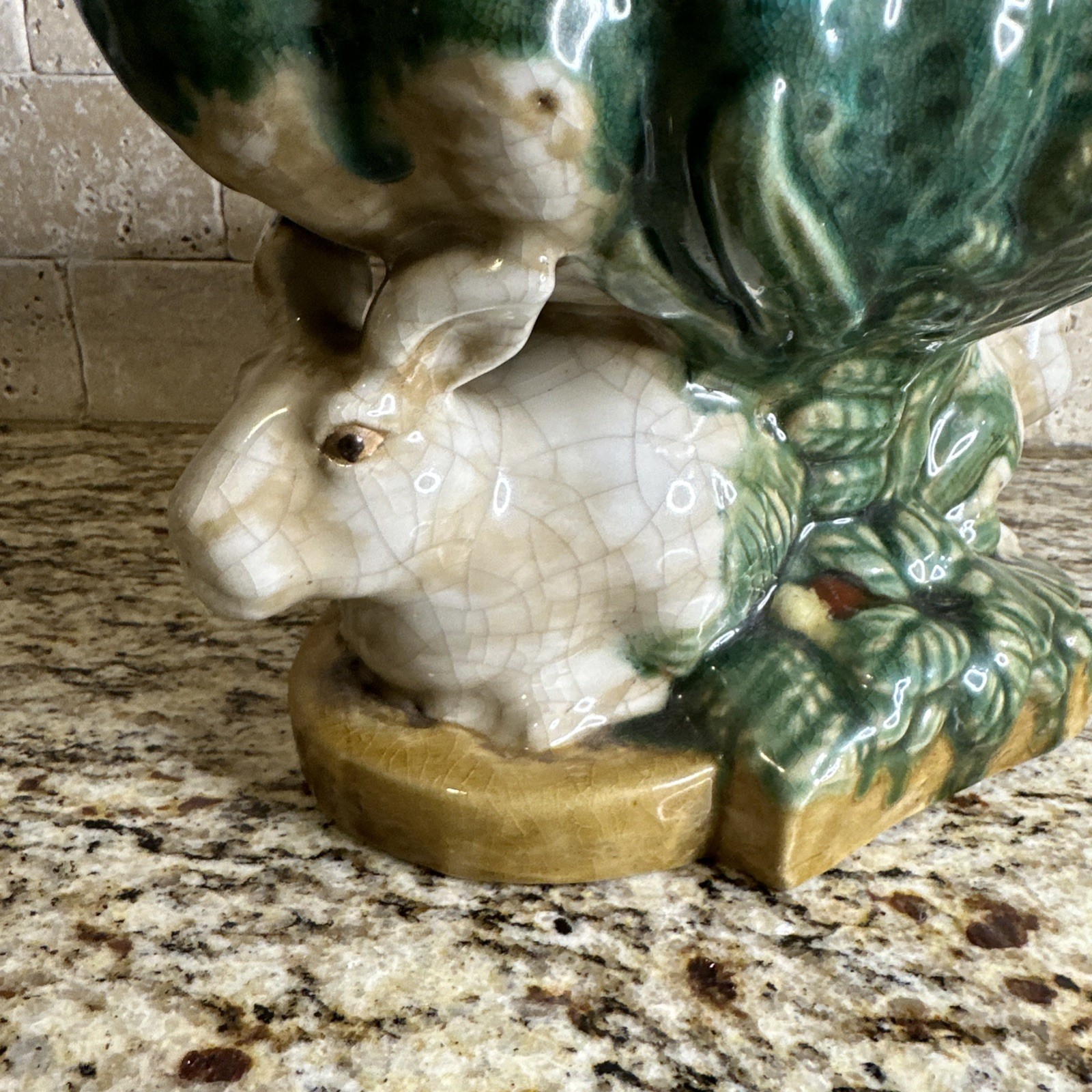 Late 20th Century Majolica Style Bunny Rabbit Compote