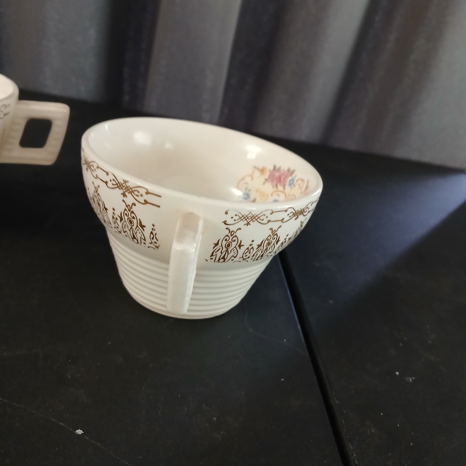 Vintage Triumph American Limoges Teacups set of 2 Norway Gold Floral