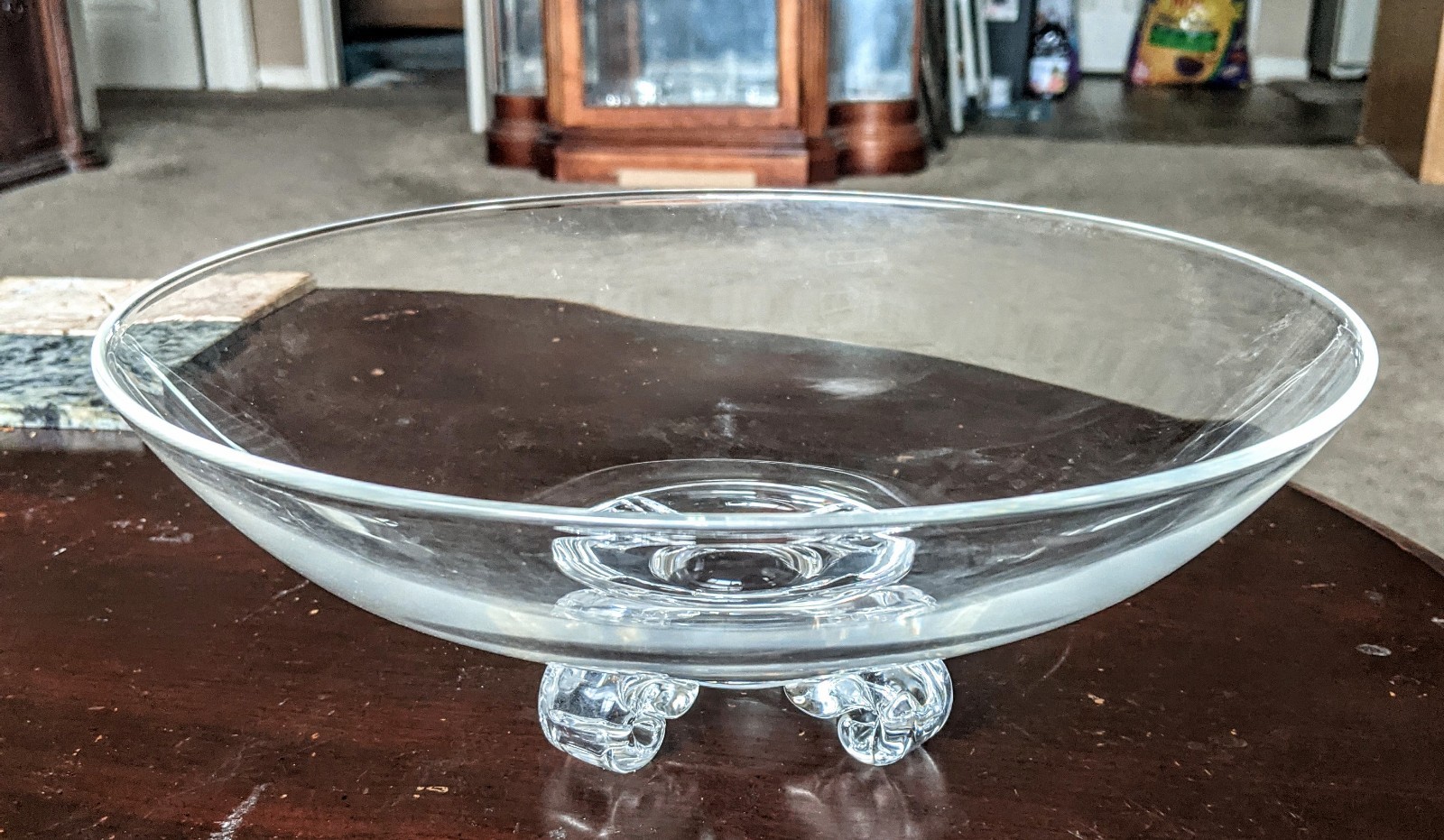 Vintage Steuben Art Glass Crystal Scroll Footed Bowl John Dreves Signed 11″