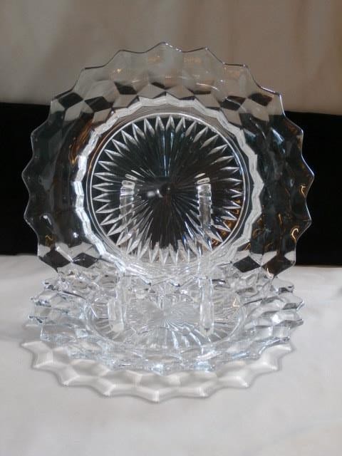 2 Fostoria American Line 2056 Crystal Large Center Salad Plates 8 3/8″ Item 550
