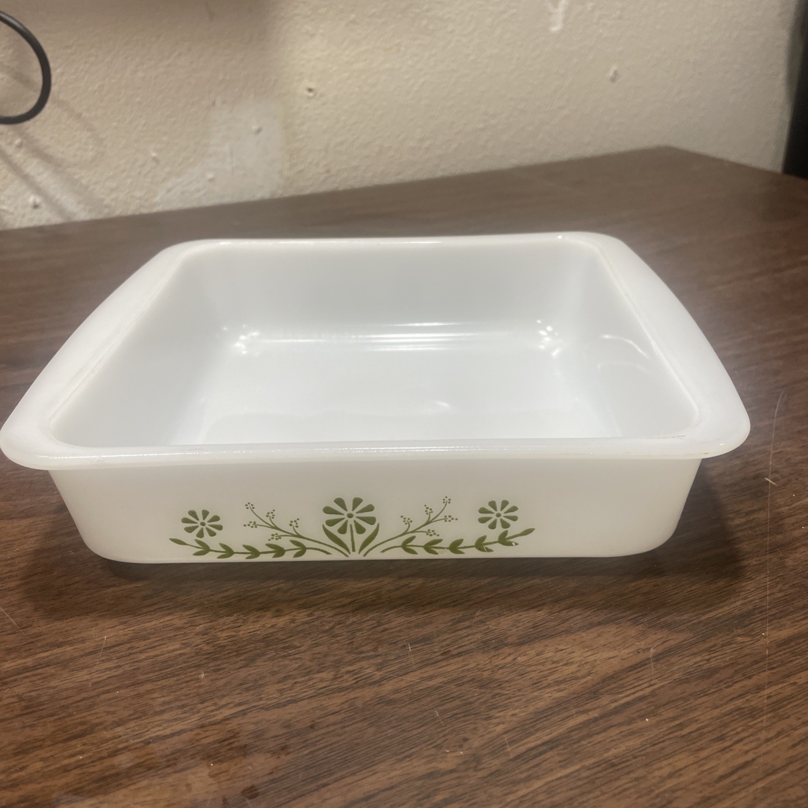 Vintage Glasbake Casserole Dish J2428 Green Daisy 8″ x 8″ No Lid