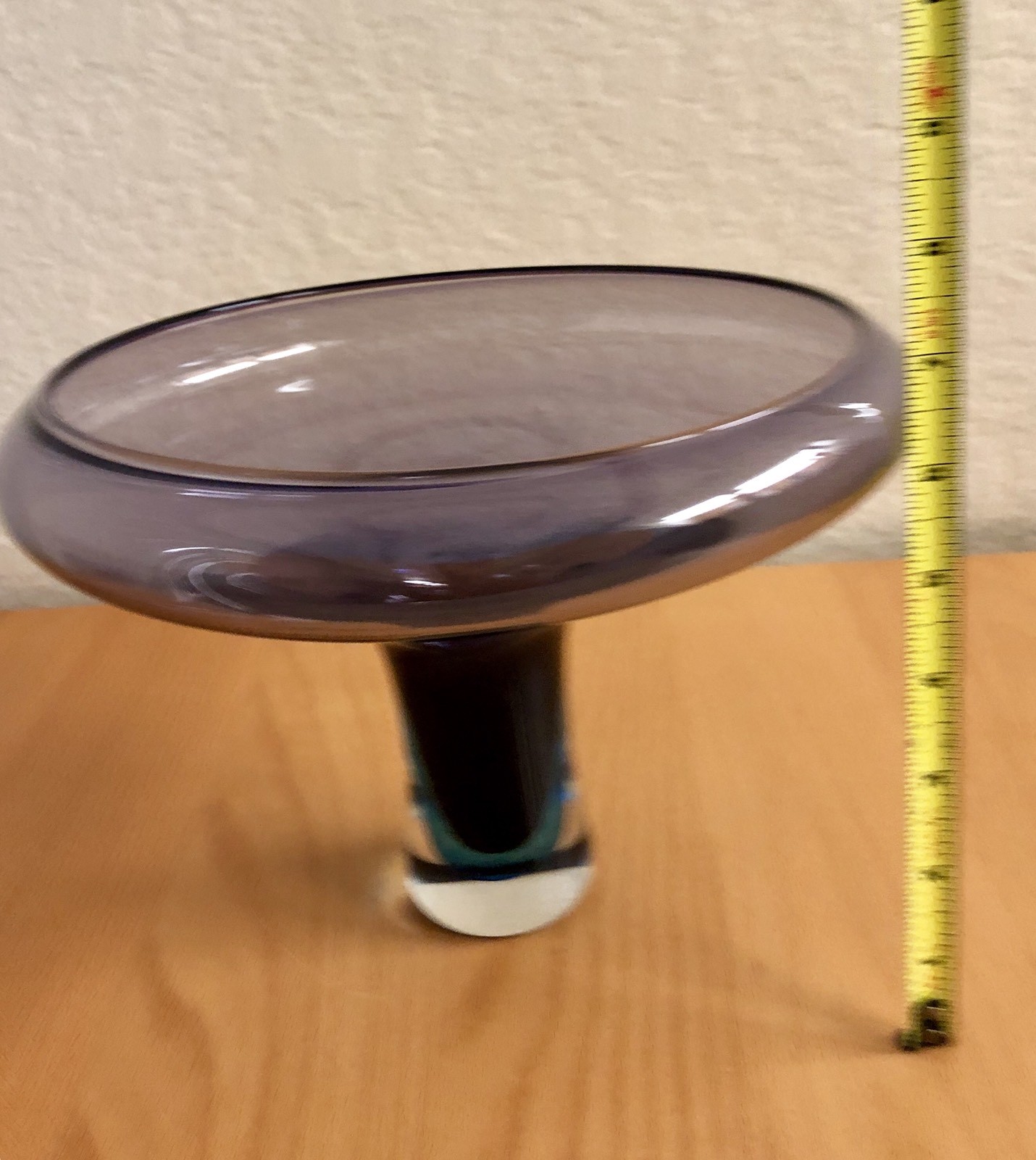 Laurie Thal studio art glass vase sculpture signed blue purple.