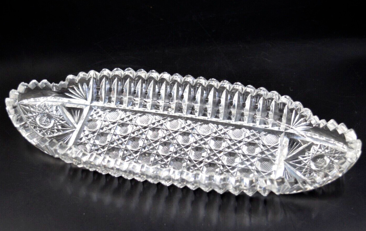 Antique Brilliant ABP Deep Cut Crystal Glass Celery Plate Dish Saw Tooth 11”