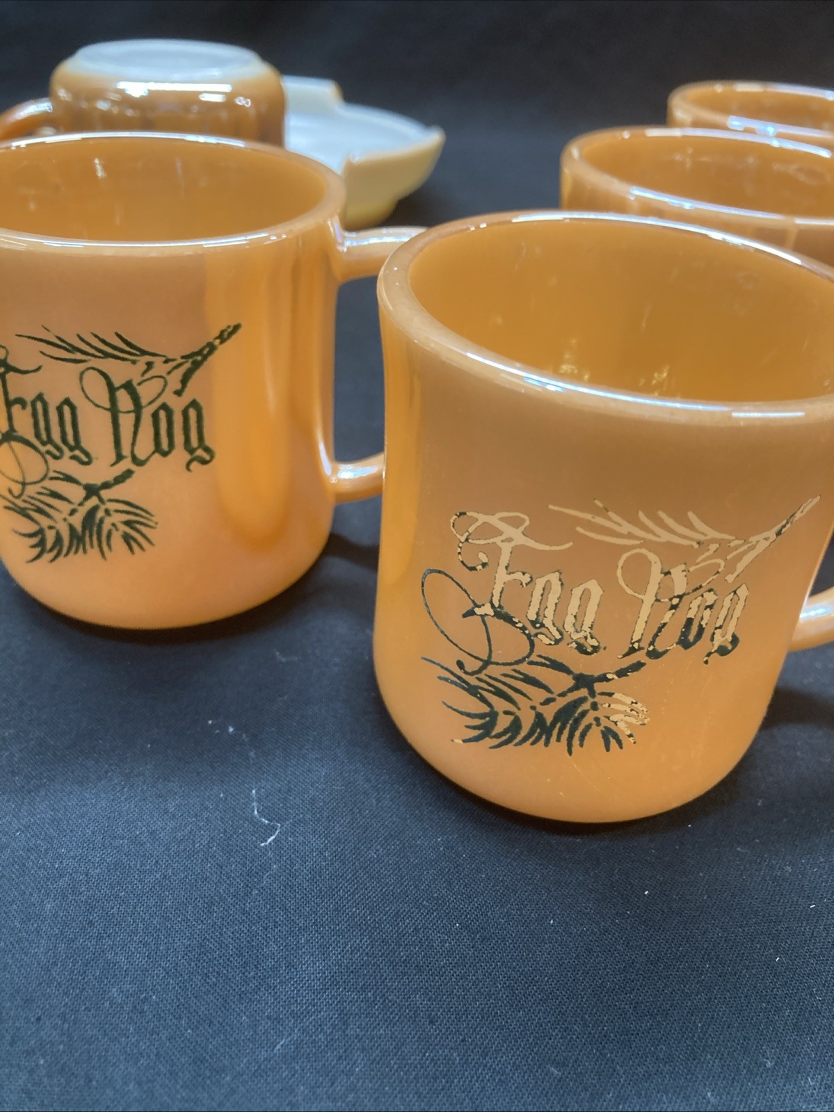 eggnog punch bowl set vintage Tom & Jerry Peach Luster Fire King W/stand 12 Cups