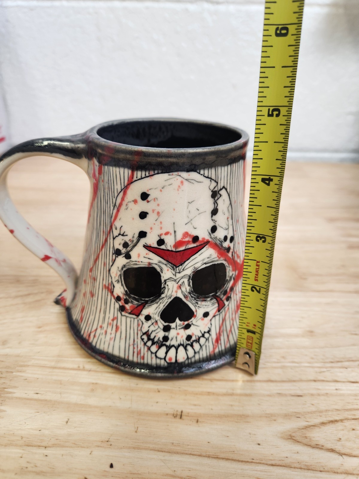 Scrimshaw Pottery Gaboury Ceramic Mug Glossy Blood Splatter Jason Mask Skull
