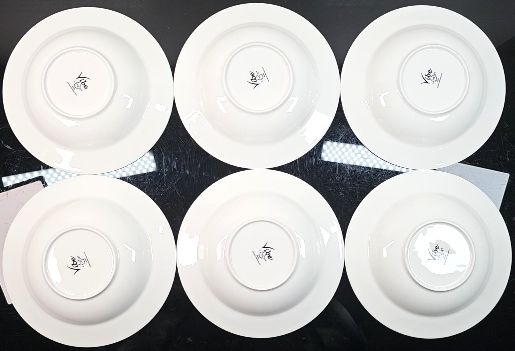 6 Lenox Vibe Rim Soup Pasta Bowl Set White Swirled Elegant Table Dining Dish Lot