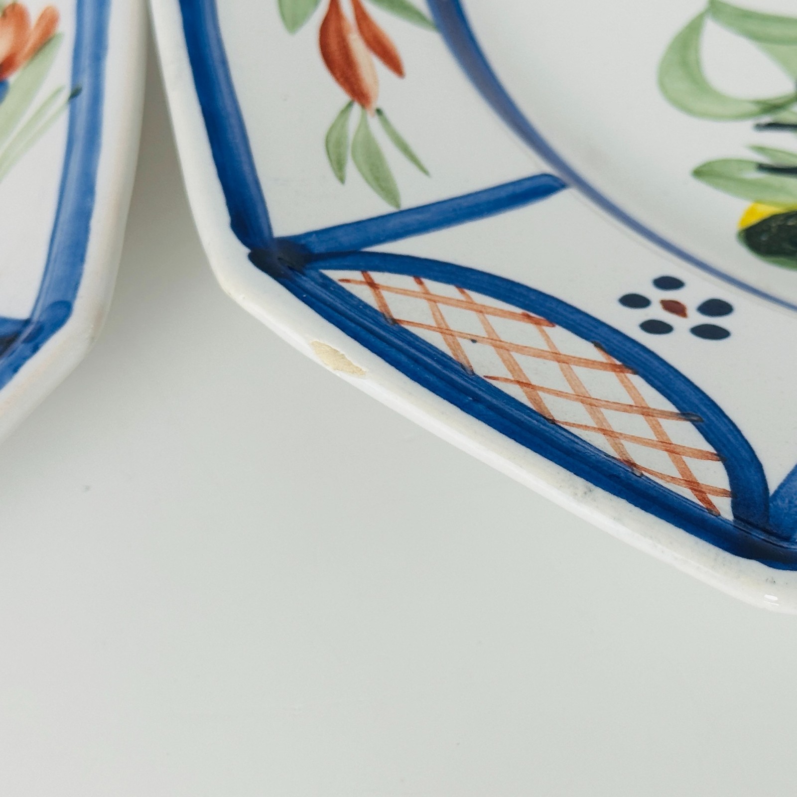 HB Quimper MISTRAL BLUE Matched Set 2 Octagonal Luncheon Plates 9.25″