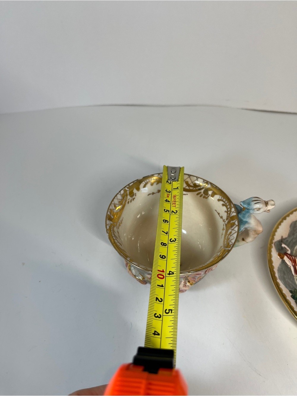 Vintage Capodimonte Italy Demitasse Teacup & Saucer MAS Cherub Dragon Handle MCM