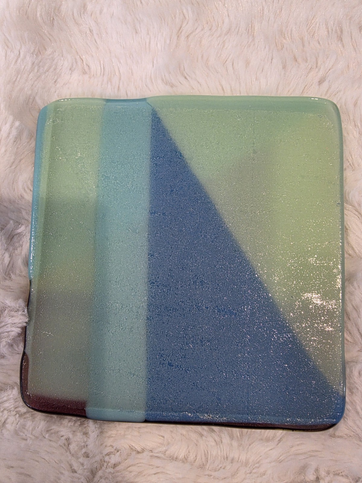 2pc Vintage Mid Century Fused Glass Abstract Art Squares
