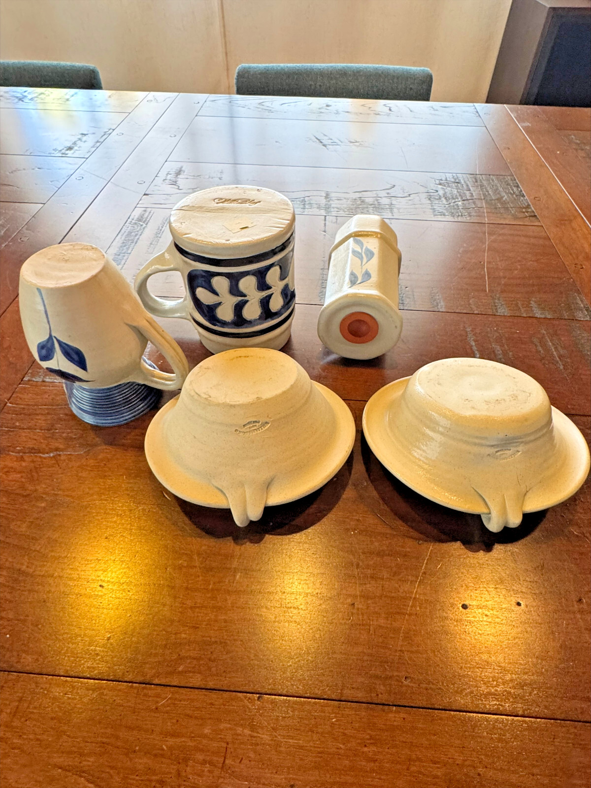 5 Beautiful Williamsburg Vintage Pottery Stoneware Set Blue Colonial Motif