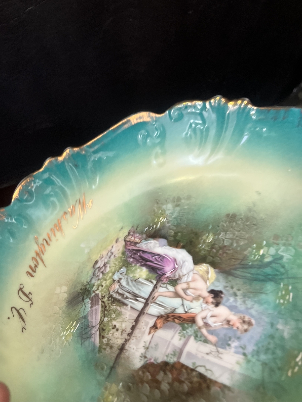 Antique Bavaria Floral Neoclassical Women Ornate Fruit Berry bowl Centerpiece