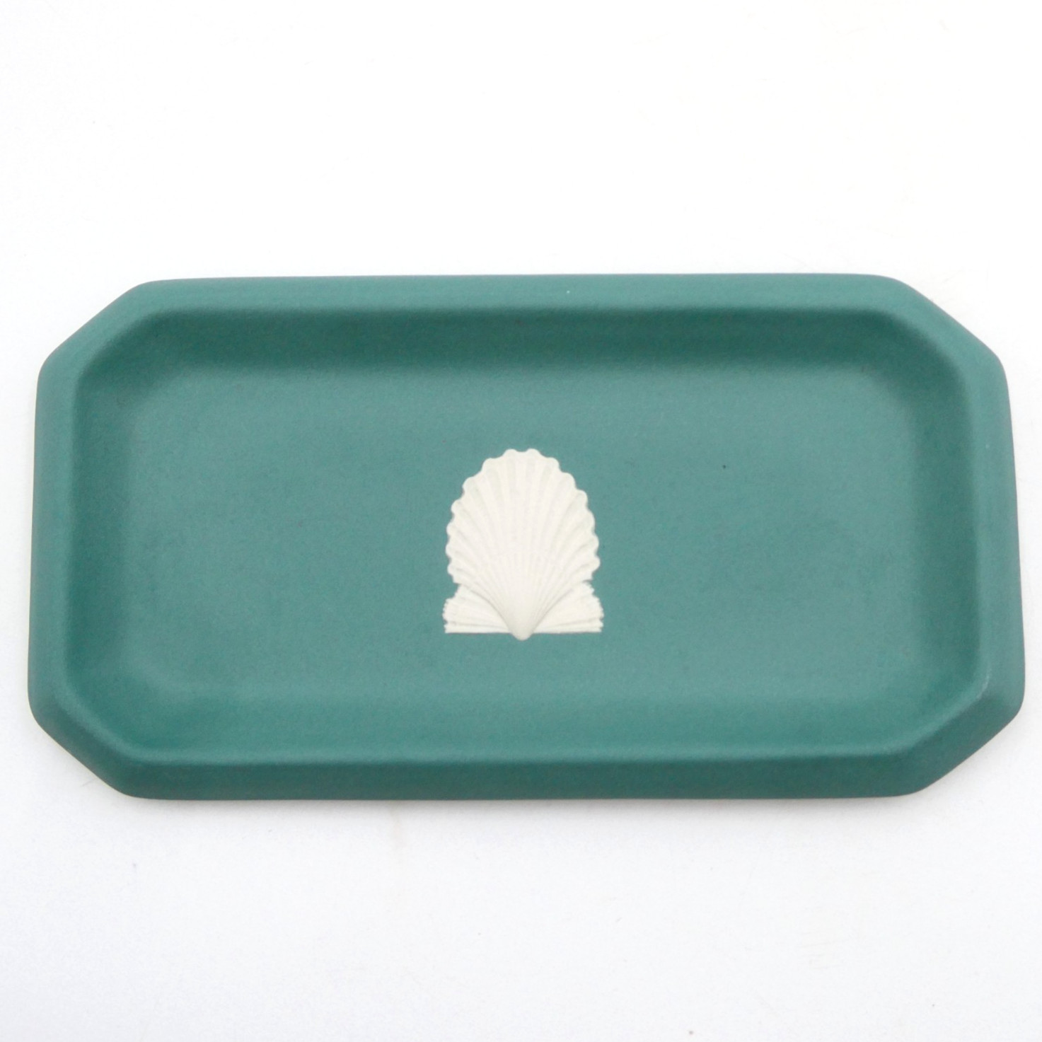 Wedgwood Jasperware Teal Rectangular Pin Tray Sea Shell Scallop 6×3.25 inch VTG