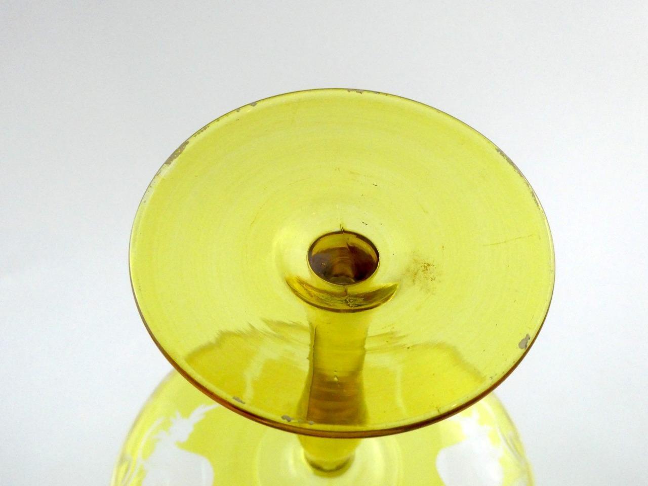 Antique 1900s Era Pair of Yellow and Clear Glass Compotes Swags Baskets VGOOD