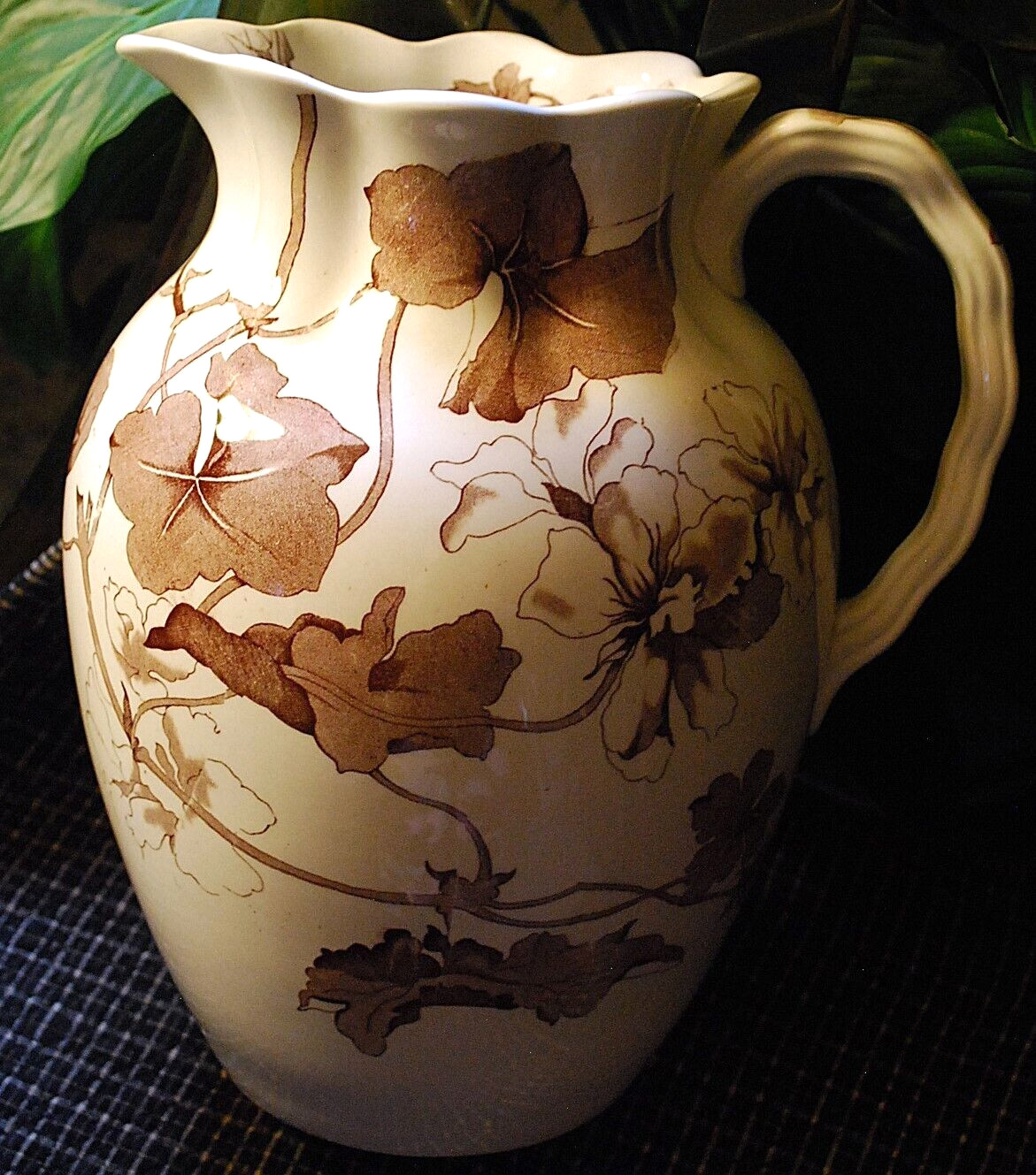Antique ‘BETA’ Victorian Water Pitcher FURNIVALS IRONSTONE TRANSFERWARE POTTERY