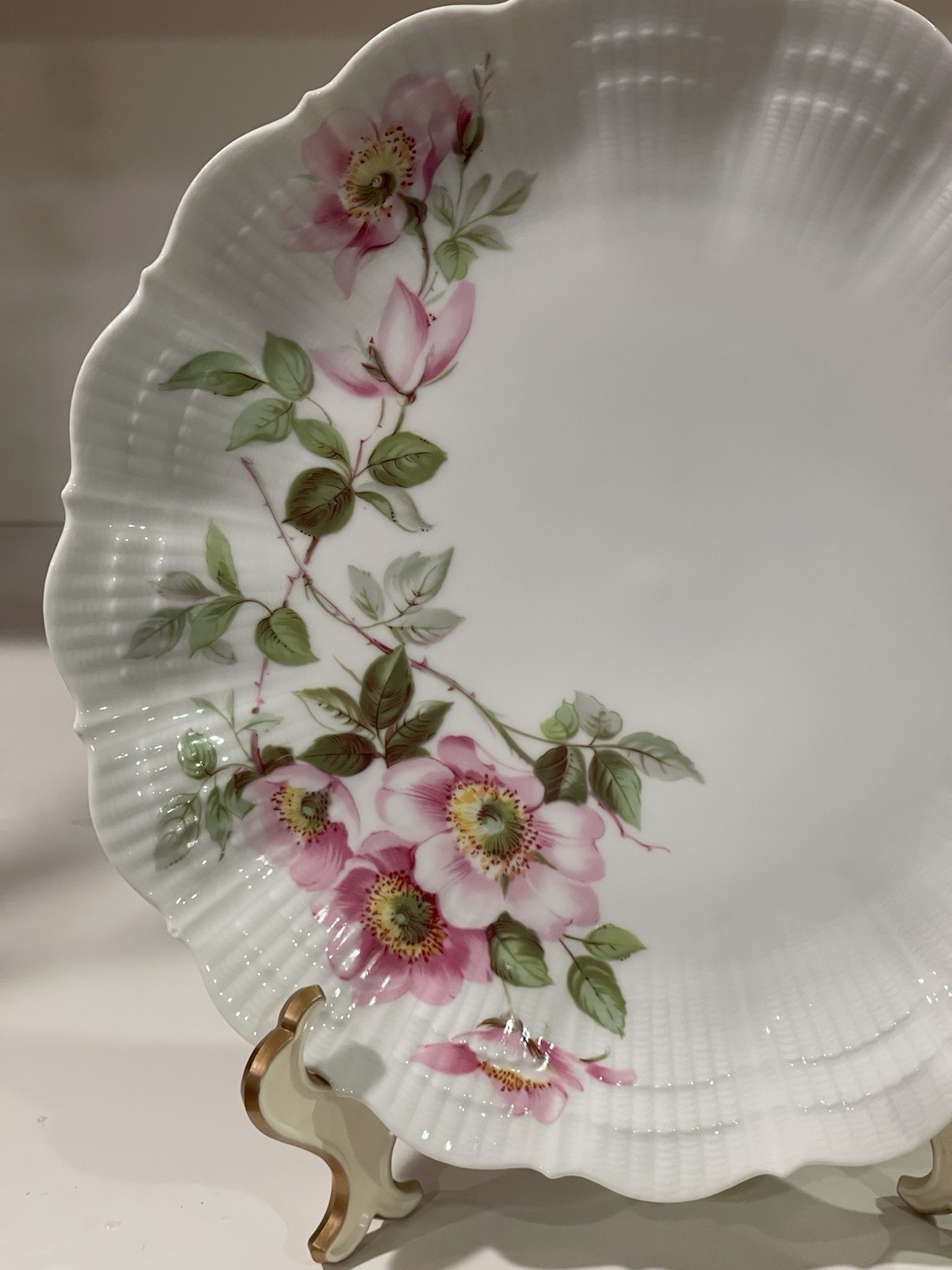 Giraud Limoges France Porcelain Plate White Pink/Green Floral Marked 1836
