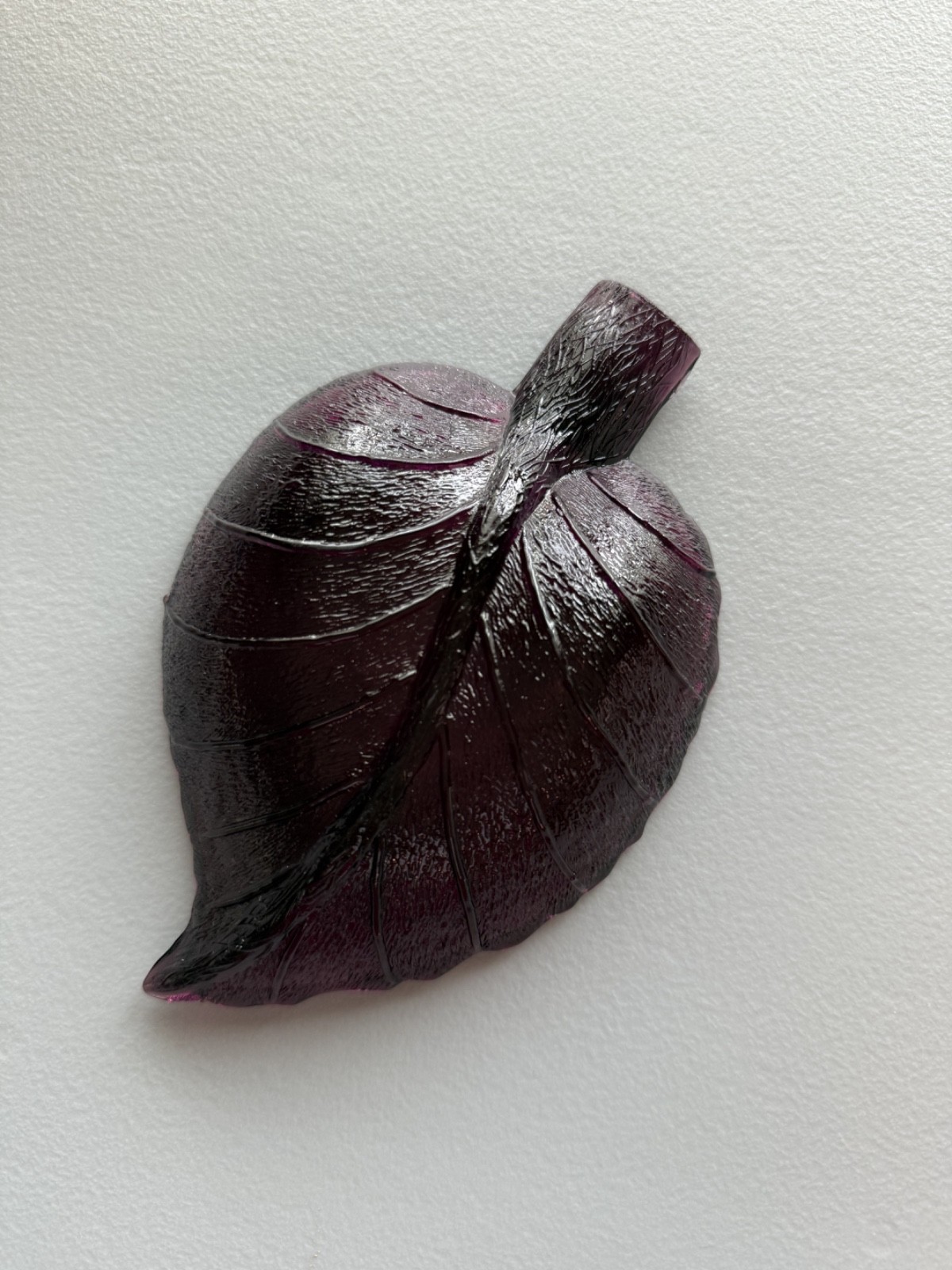 Vintage Amethyst Glass Leaf Shape Candy Nut Trinket Dish