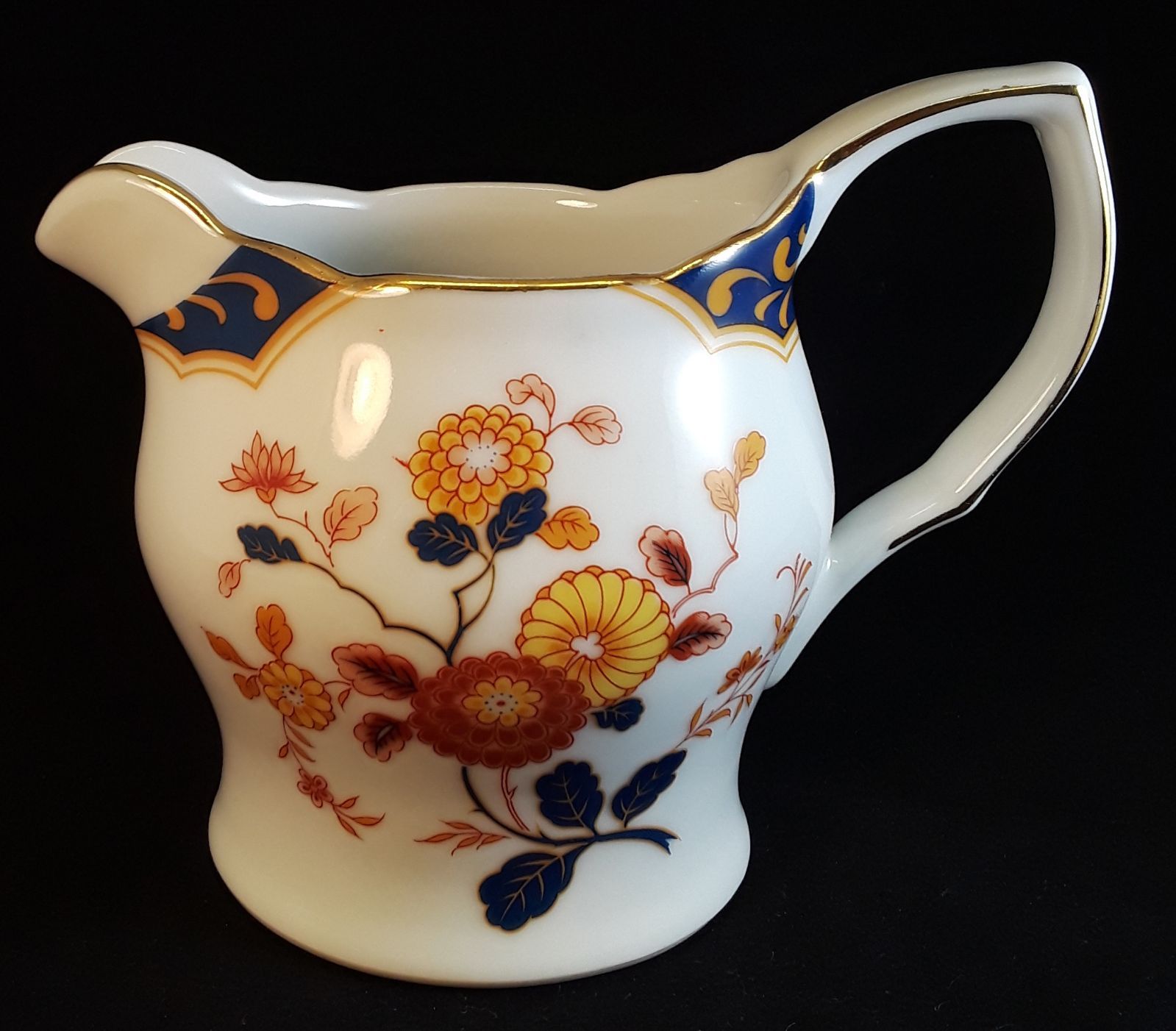 Home Beautiful Canton Fair Creamer – Blue, Rust, Yellow, Gold Floral, Fine China