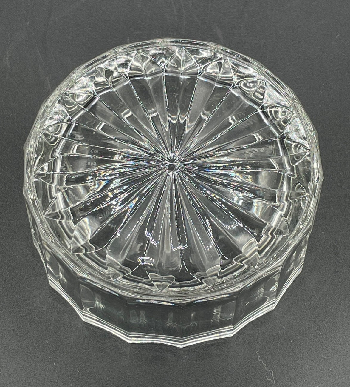KIG Indonesia, Geometric Pattern w/Sunburst Clear Glass Candy or Trinket Dish