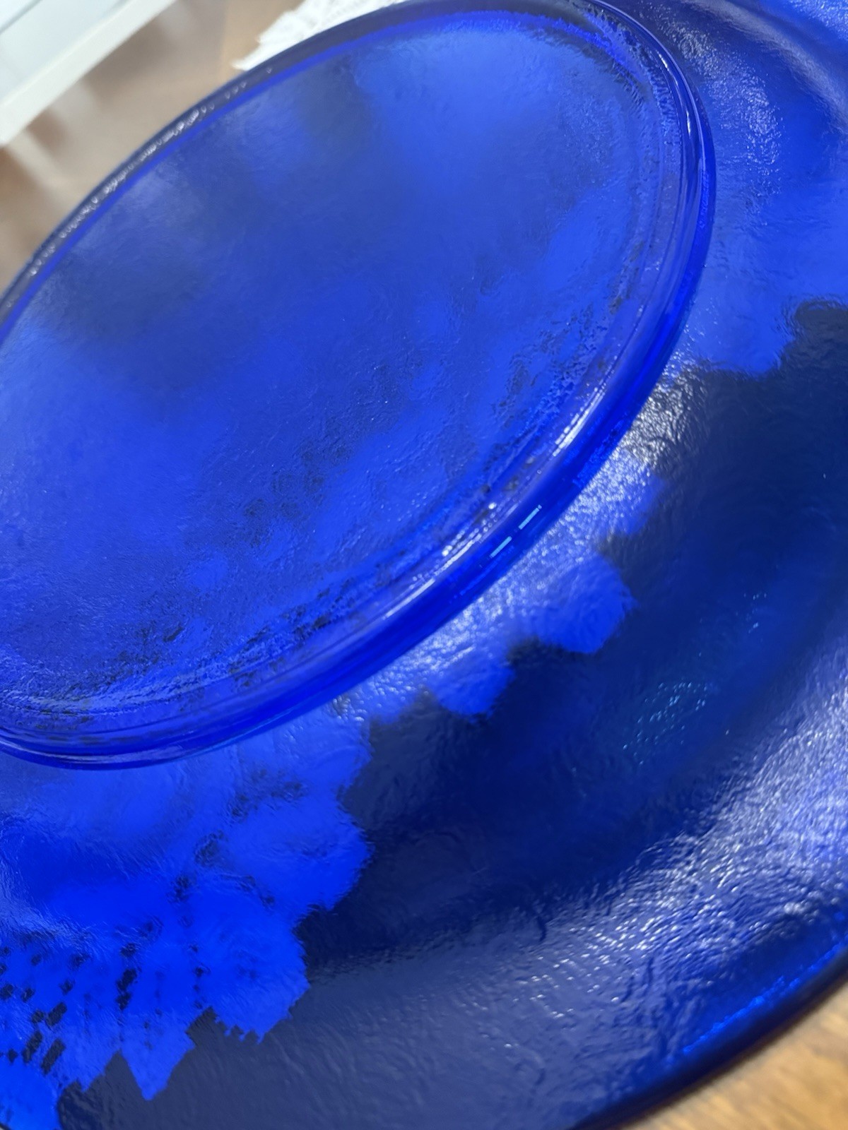 VTG Italy Cobalt Blue Texture Glass Centerpiece Set 15” Platter 13” Serving Bowl
