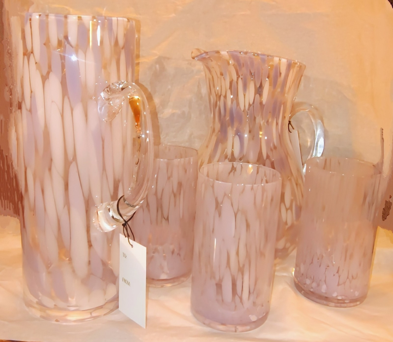 2 Quart Glass Pitcher for Martini Purple Drip Pattern Mixed Beverages 11” Tall