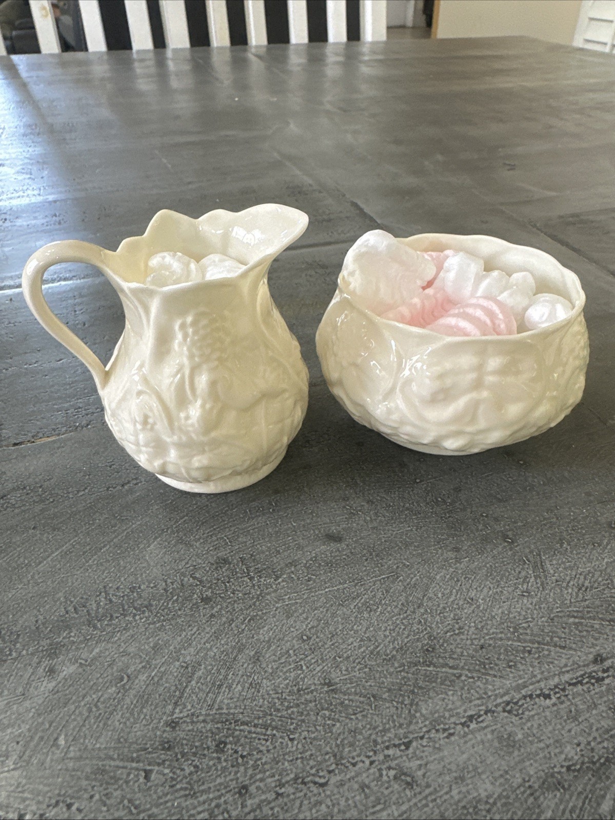 VTG Delicate Belleek Irish China SERENITY Floral Open Sugar and Creamer Set