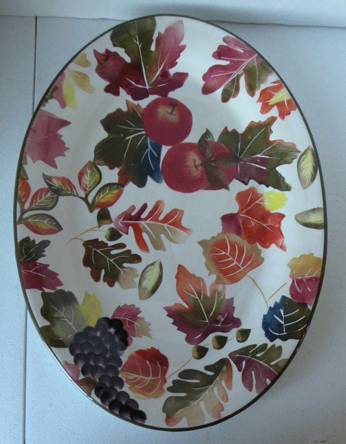 WCL Pottery Fruit and Leaves Serving Platter 17 inches x 12.5 inches Oval