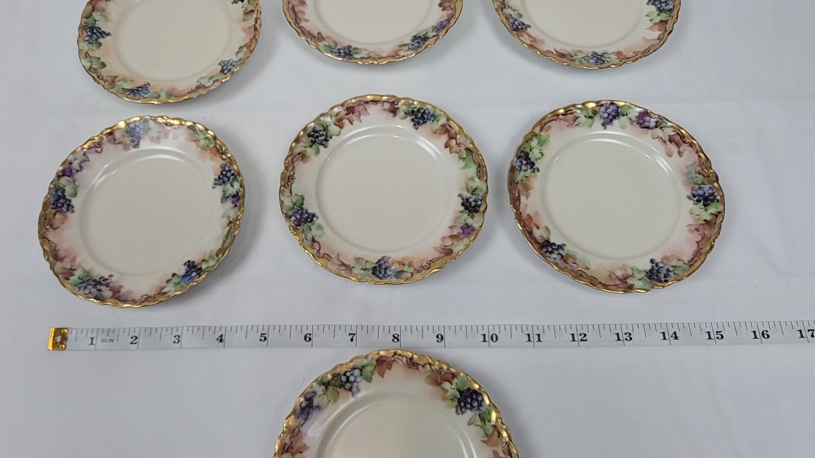 Vintage Haviland Limoges Hand Painted Grapes Gold Gilt Dessert Plates- Lot Of 7