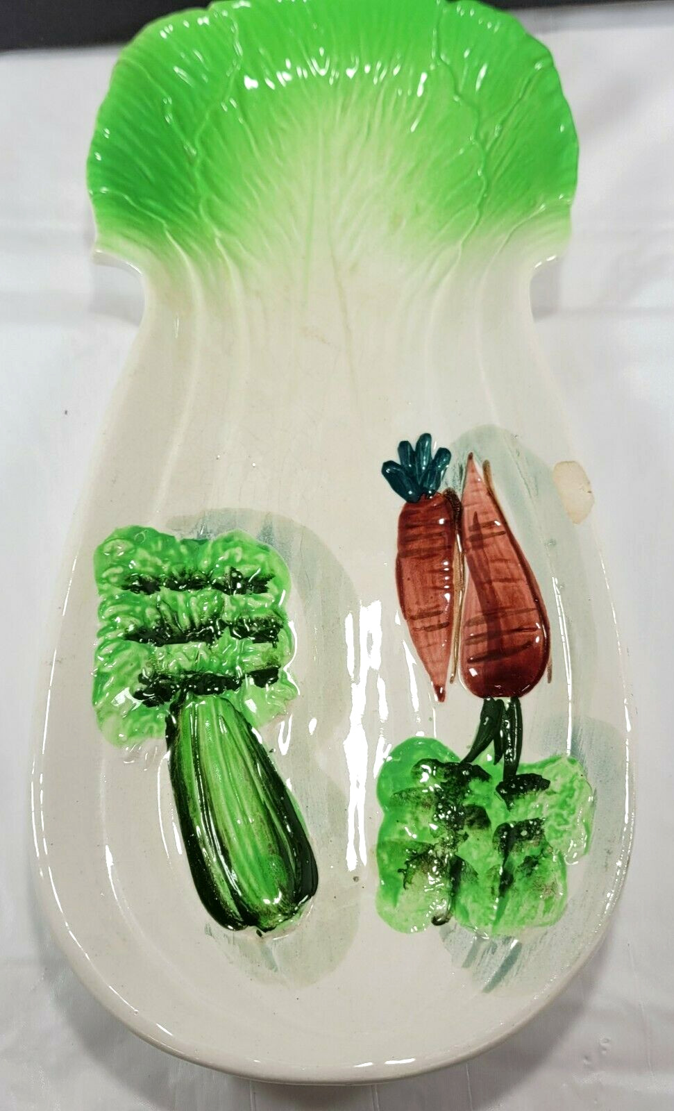 VTG Celery Shaped Vegetable Relish Serving Dish Ceramic Hand Painted See Picture