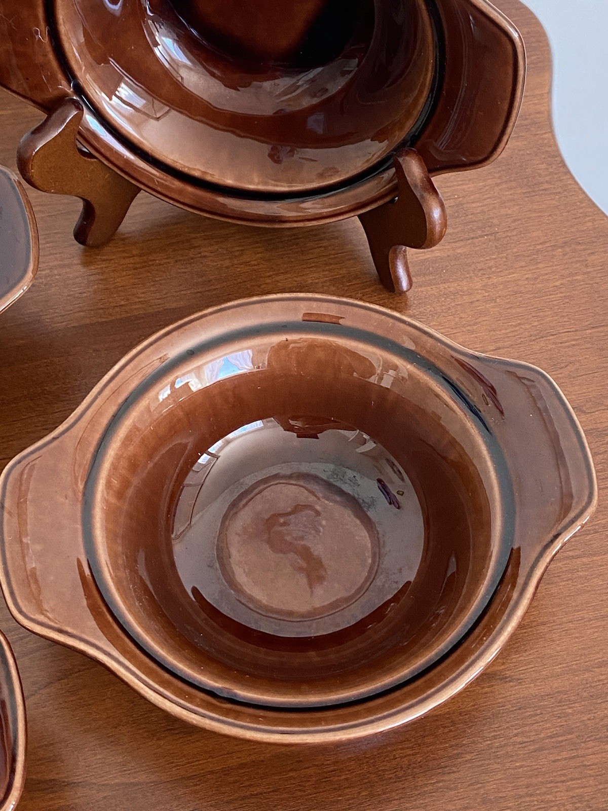 Set Of 6 Early California Brown Lugged Chowder Soup Bowls Vernon Kilns Vintage