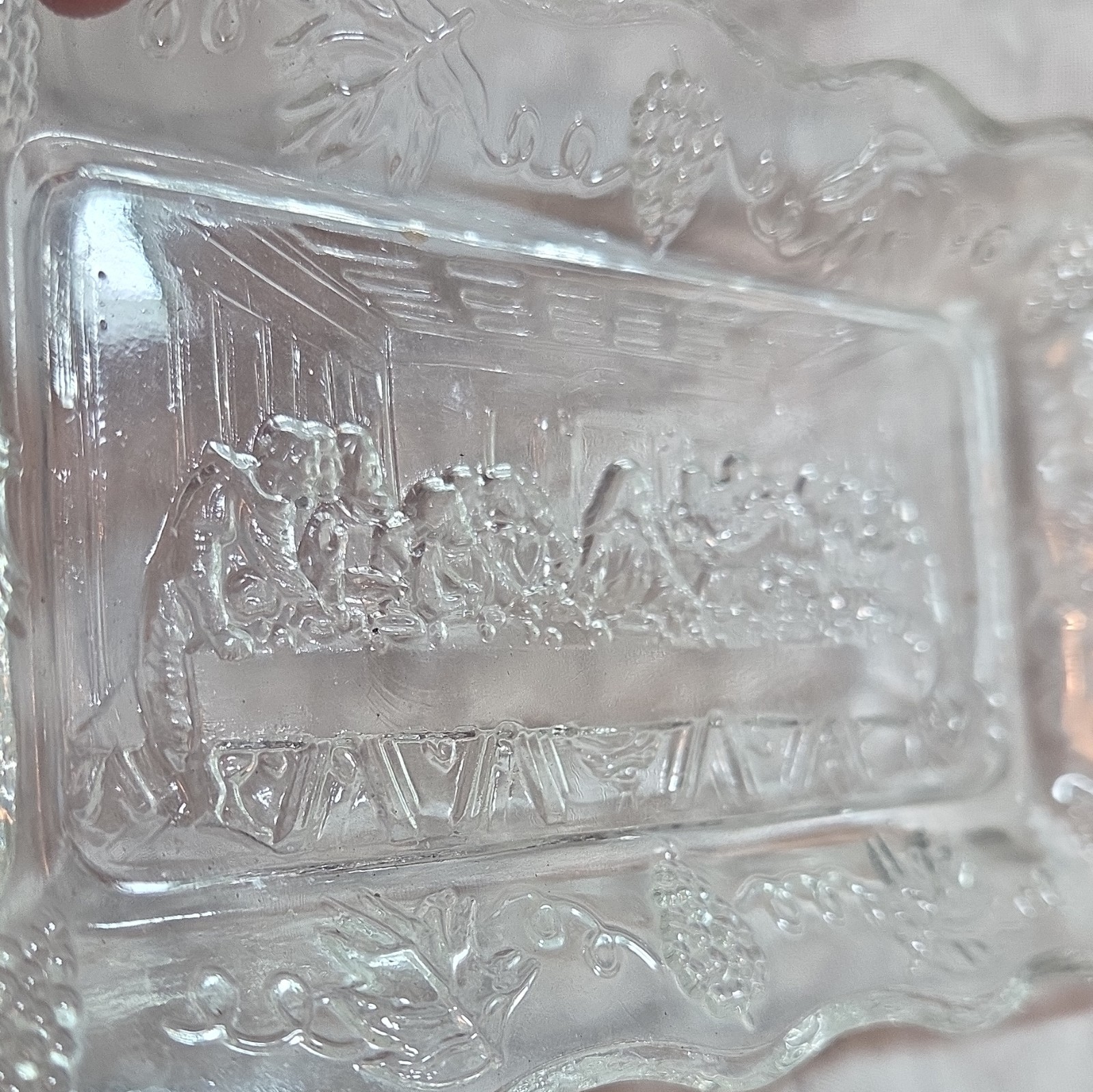 Tiara/Indiana Glass The Last Supper SMALL Butter, Bread, Trinket Tray 5 x 3in