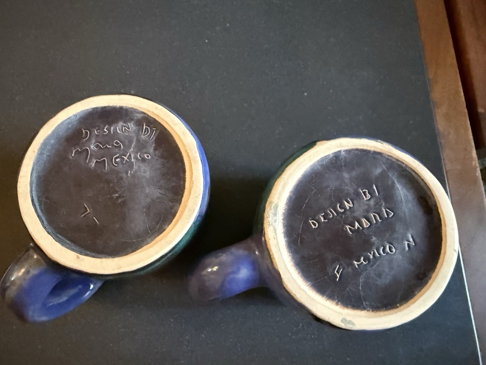 Set of 2 Mara Stoneware Pottery Fish & Butterfly Mug Tea Cup signed 4.25″H