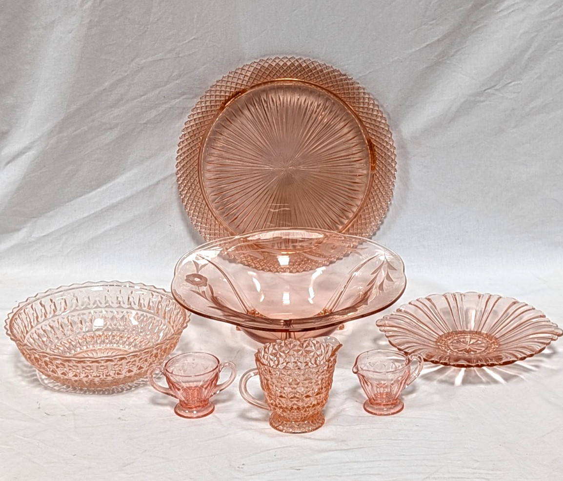 Pink Depression Glass Mixed Lot Windsor Diamond Miss America Jubilee Bowl & More