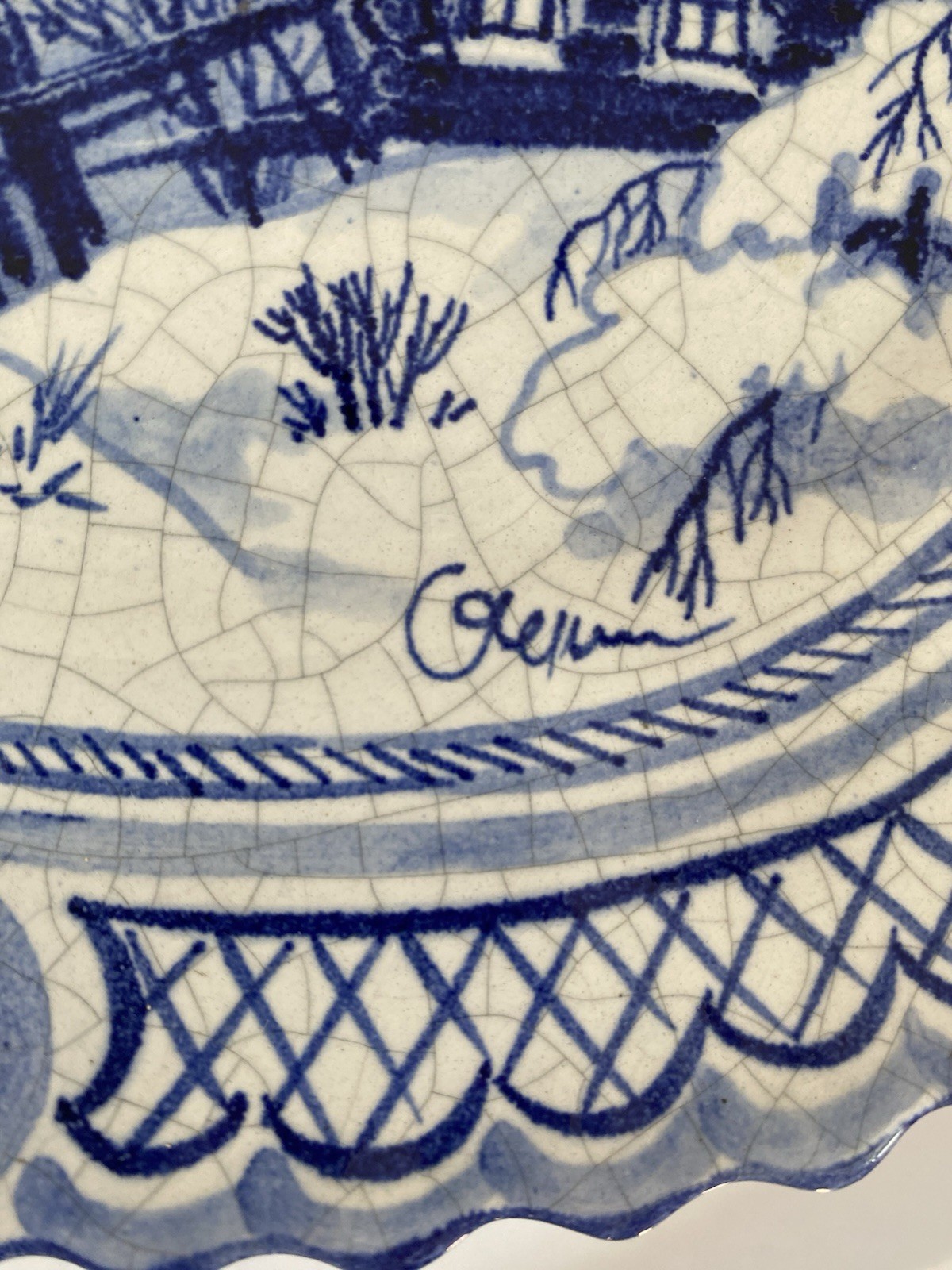 Vintage Blue & White Crackle Glaze Winter Village Decorative Wall Plate |