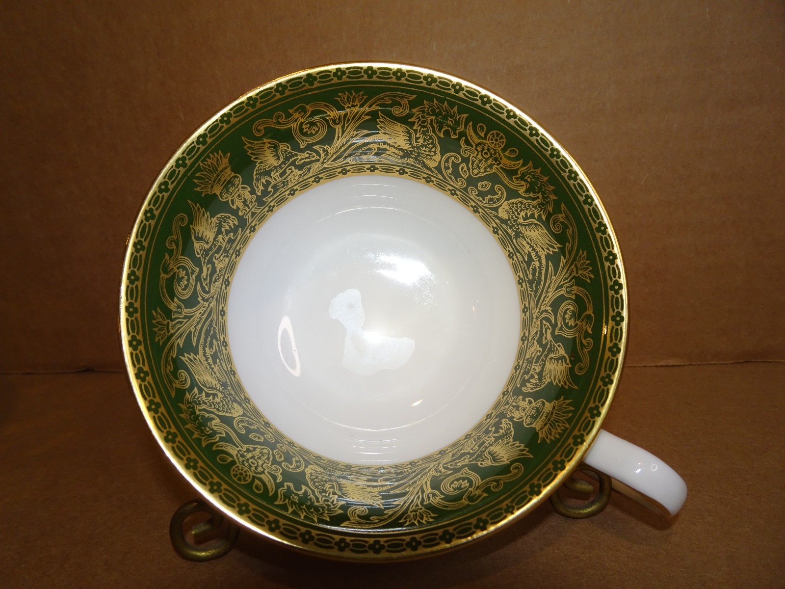 Wedgwood China Florentine W4170 Dark Green Gold 1 Cup and Saucer Set Peony Shape