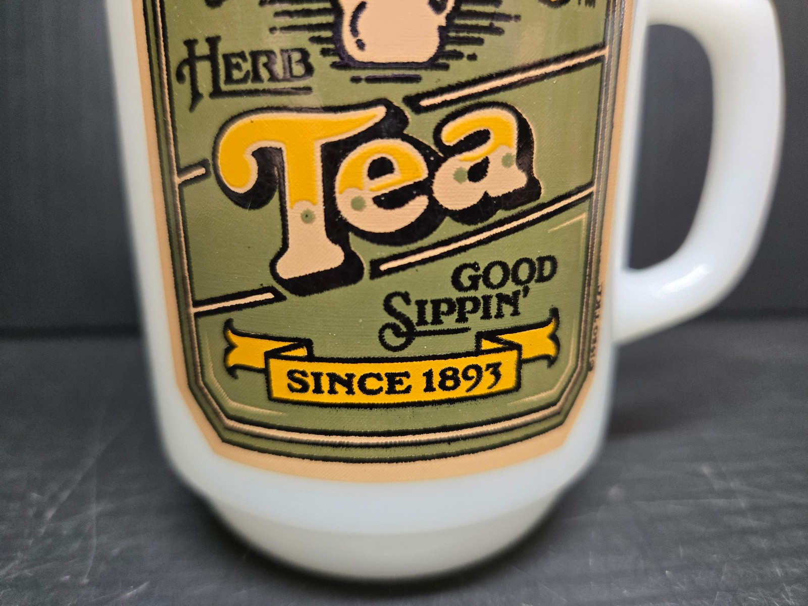 Set of 3 Vintage 1980s Anchor Hocking Aunt Jenny’s Cocoa & Tea Milk Glass Mugs