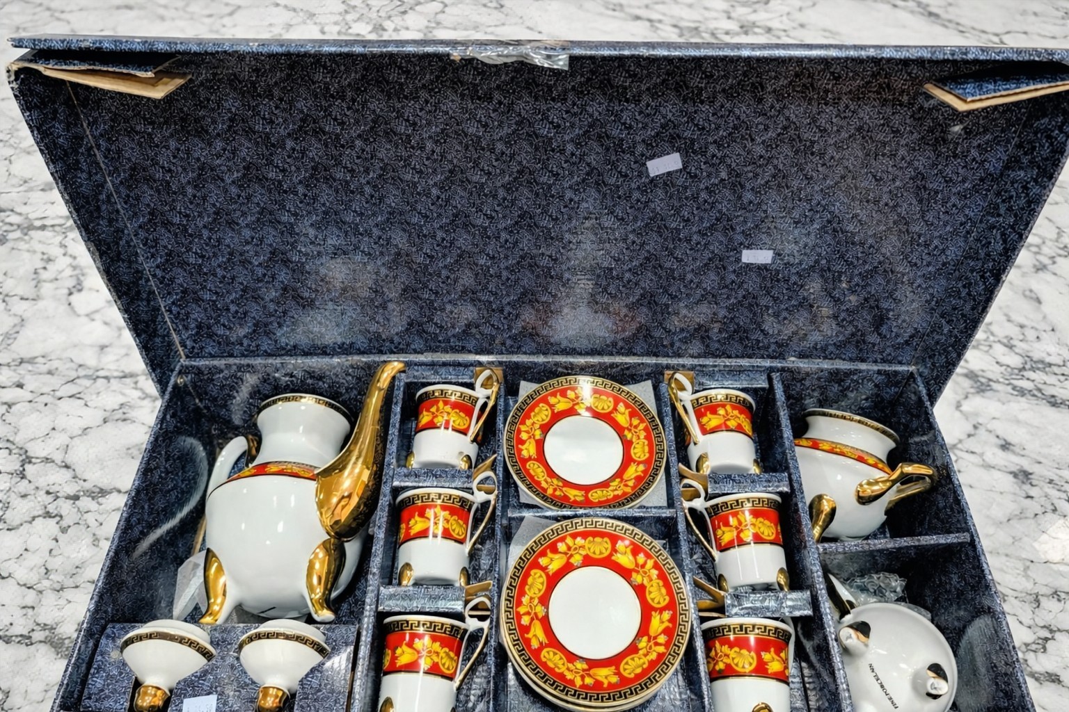 Boutique Neoclassical Greek Key Espresso / Coffee Set – Versace Inspired