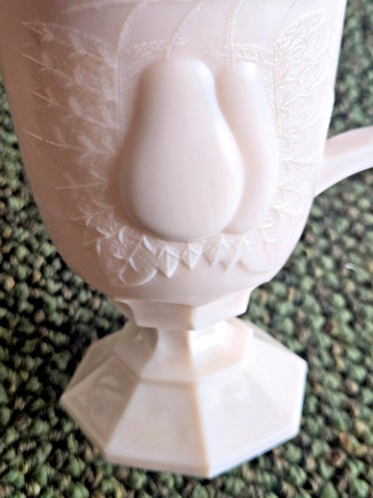 Vintage Jeannette Pink Milk Glass Pedestal Creamer Paneled Diamond Sawtooth Rim