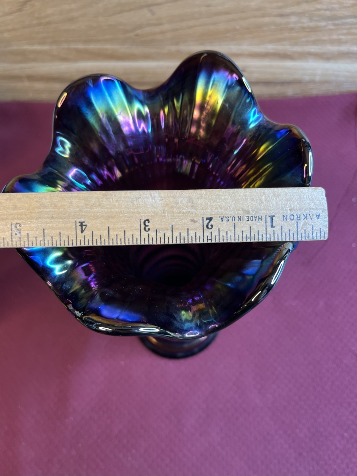 Imperial Carnival Glass Vase Ripple Electric Purple Amethyst 9.5” Ruffled Rim #1