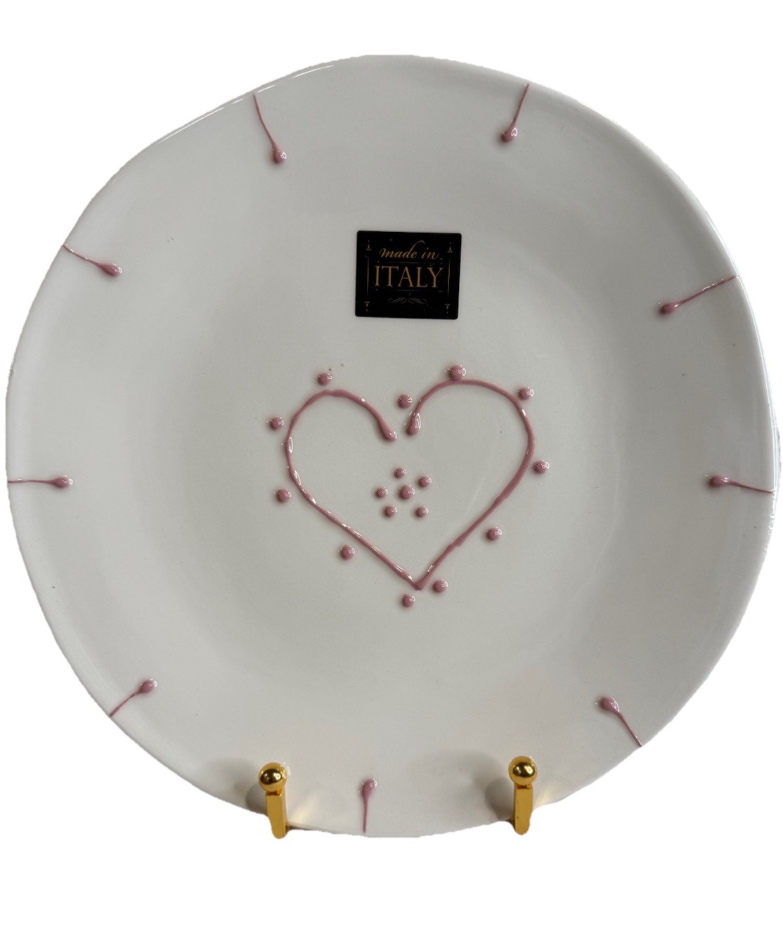Made In Italy Handmade Ceramic Plates Pink Heart Design 8.7” Set of 4