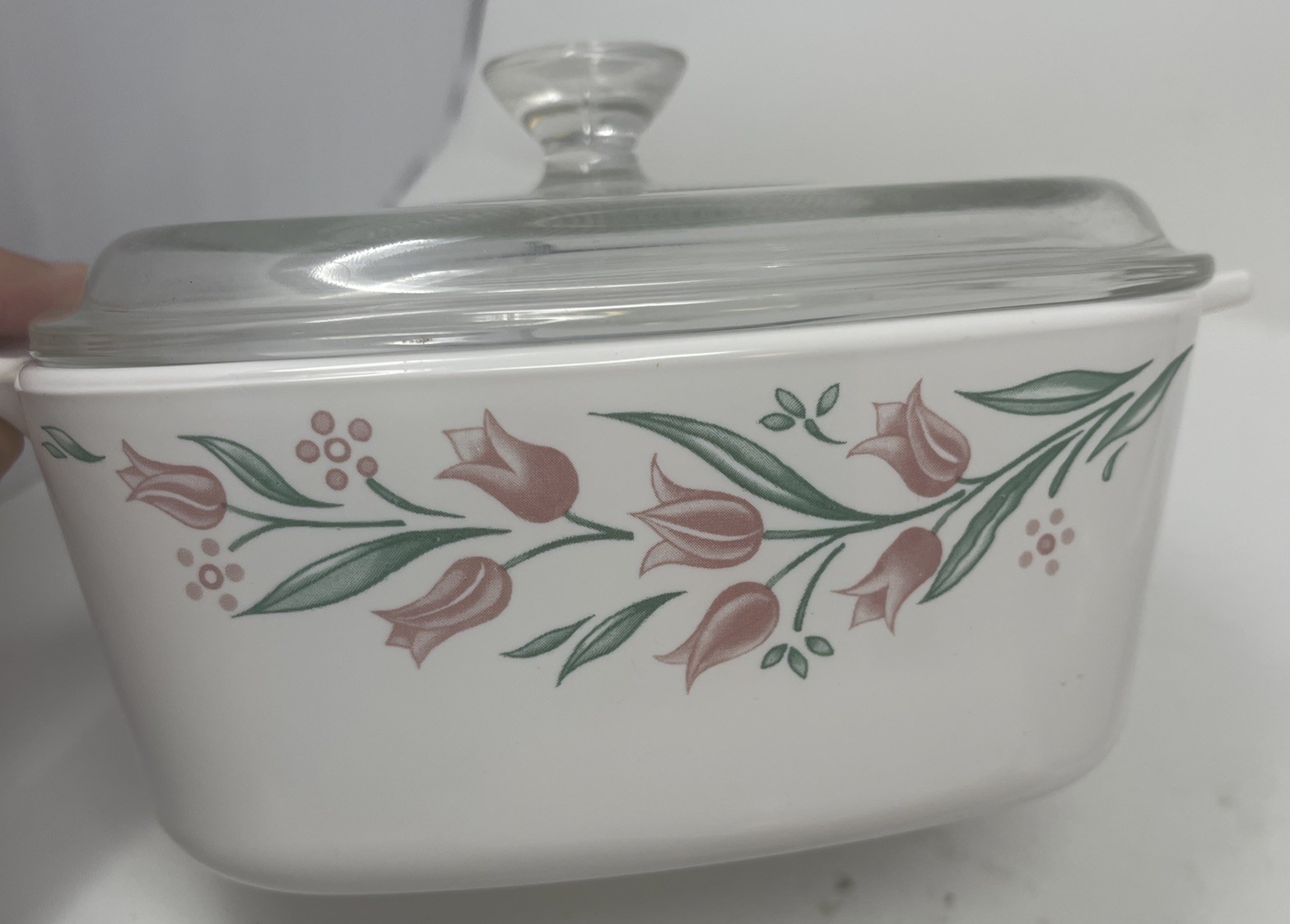 3 VTG Corning Ware Casserole Dishes w/ Lids A-1-B & A-2-B Rosemarie Pink Tulip