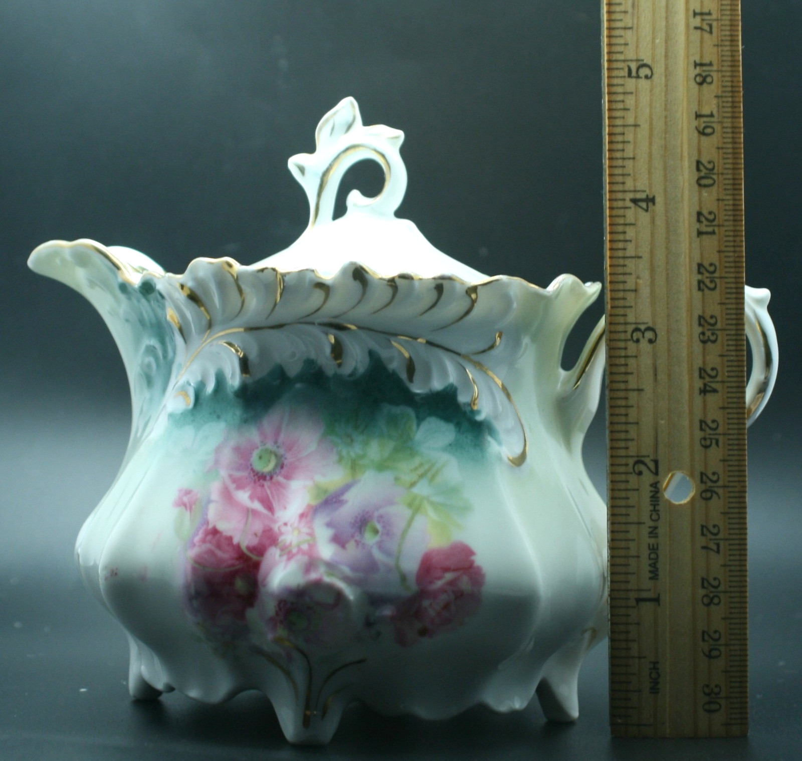 Antique R.S. Prussia Attributed Lidded Creamer Pink Roses Green Unmarked