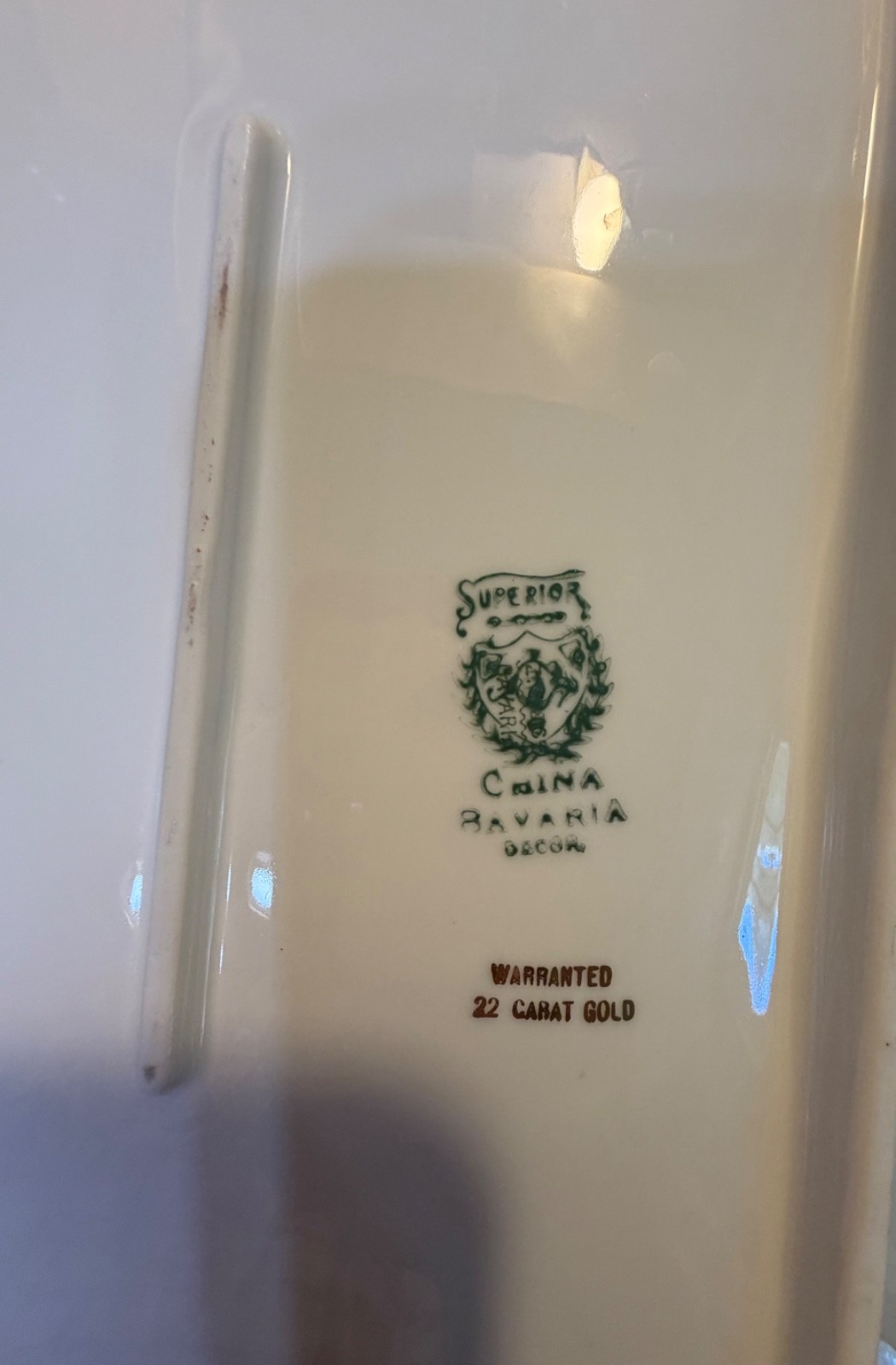 Vintage Superior China Bavaria 22 Carat Embossed gold n green Platter